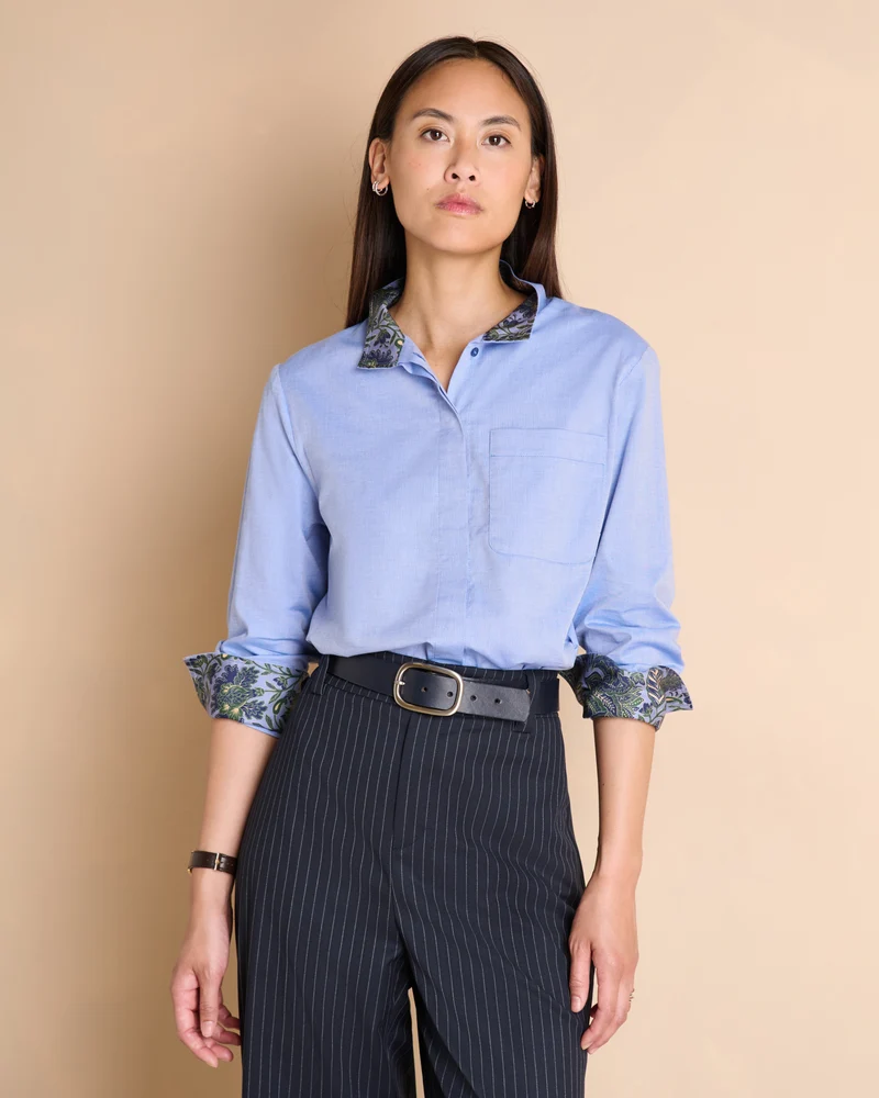 Chemise bleue col officier dos imprimé COLLEGIENNE/14166/630