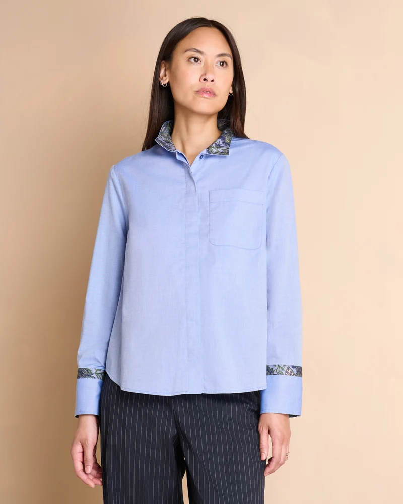 Chemise bleue col officier dos imprimé COLLEGIENNE/14166/630