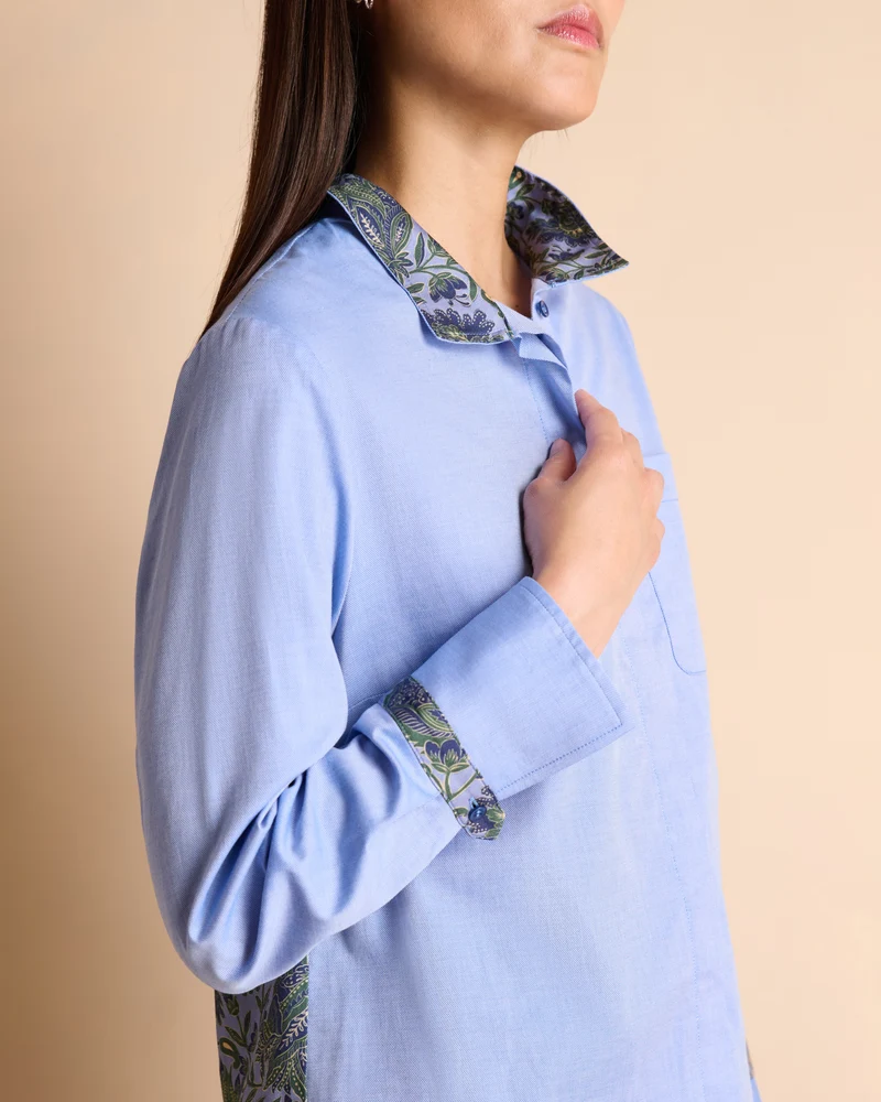 Chemise bleue col officier dos imprimé COLLEGIENNE/14166/630