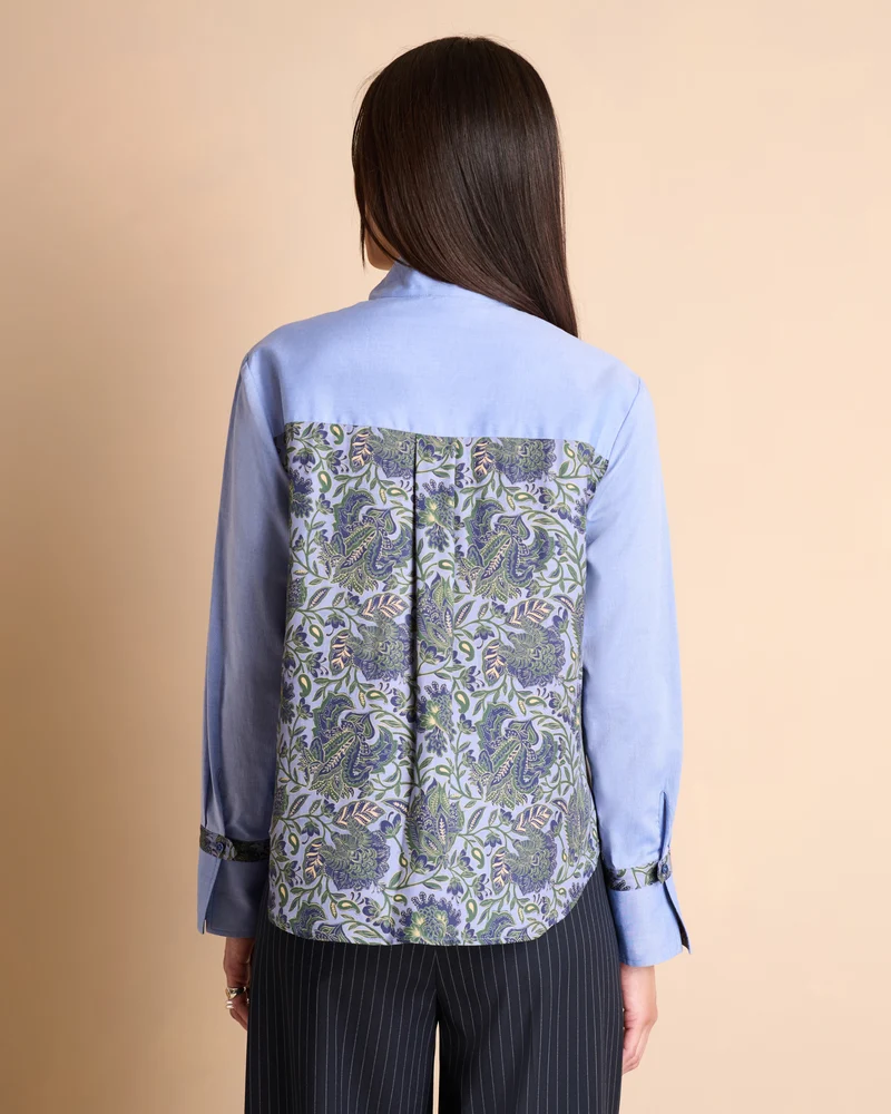Chemise bleue col officier dos imprimé COLLEGIENNE/14166/630