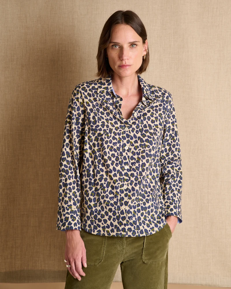 Chemise bleu marine imprimée léopard coupe droite CAMOUFLAGE/14128/635