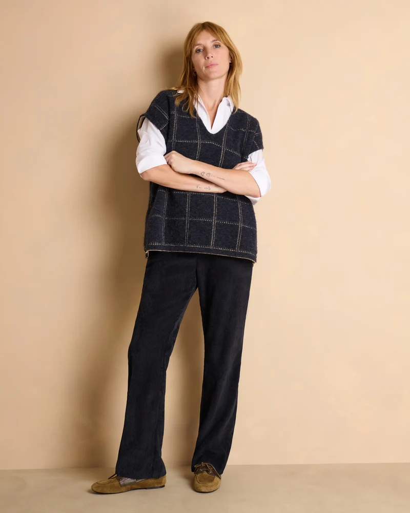 Pantalon bleu marine droit ceinture élastiquée PELVET14/14089/317