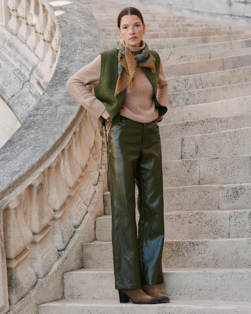 Pantalon vert droit et large PIVERT/14080/193