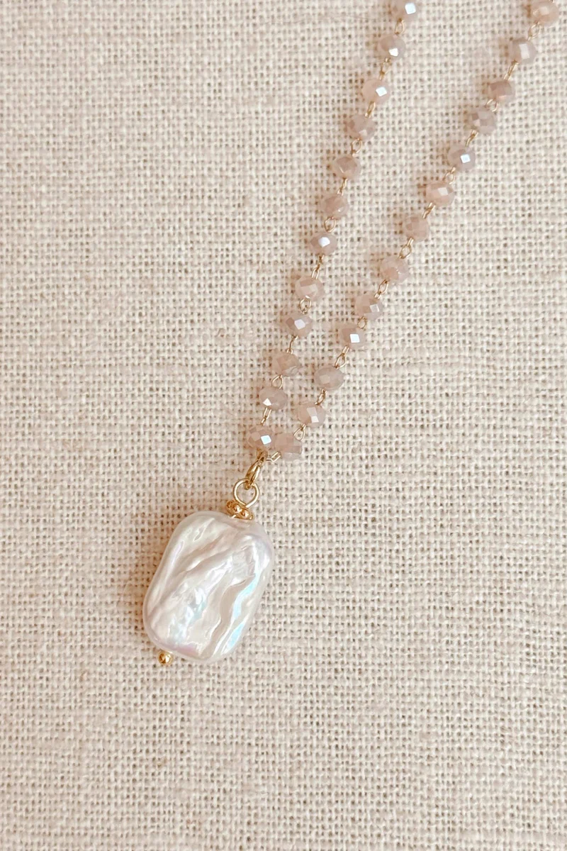 GRACIE ROSE Collier Perle Baroque et Cristal Rose