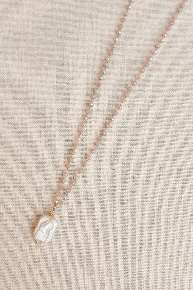 GRACIE ROSE Collier Perle Baroque et Cristal Rose