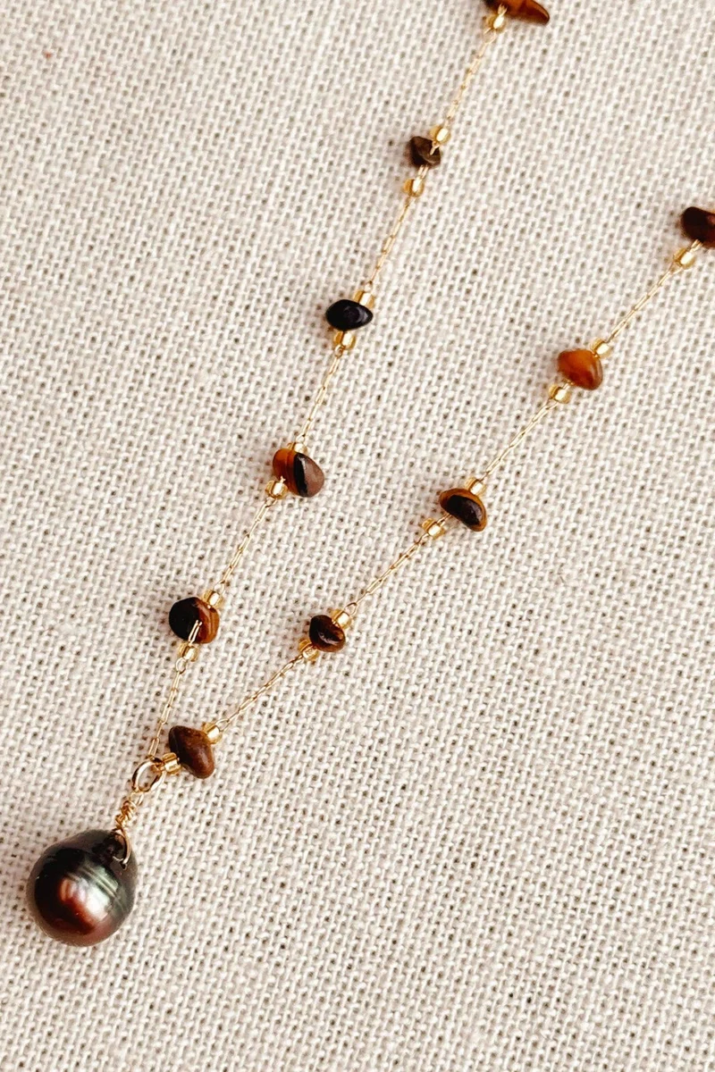 GRACIE ROSE Collier Oeil-de-tigre et Perle Baroque