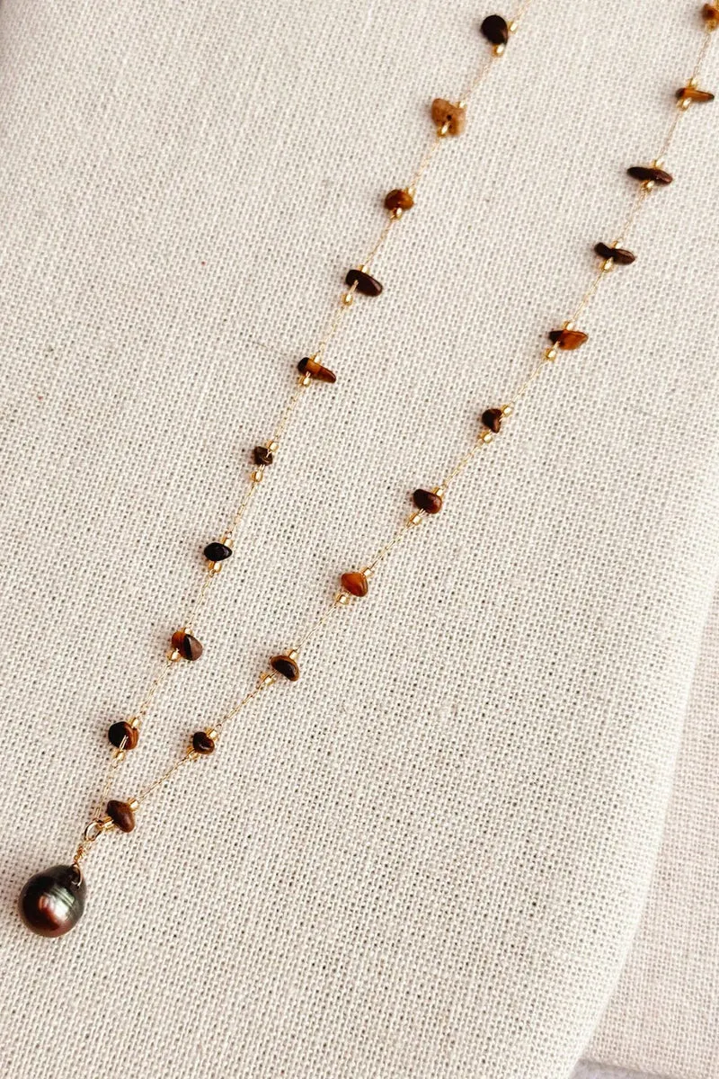GRACIE ROSE Collier Oeil-de-tigre et Perle Baroque