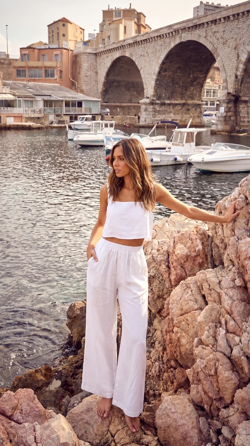 White Linen Cropped Tank Top - TORA
