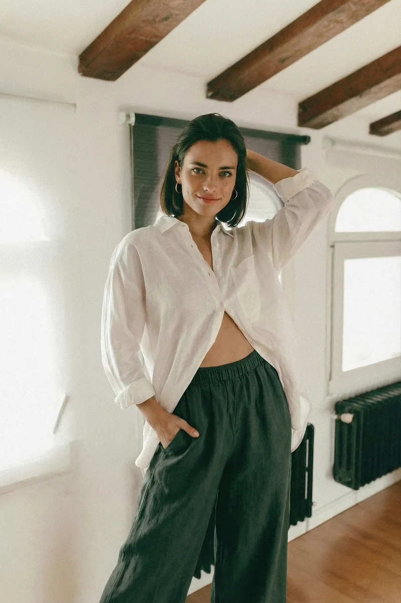 Smoke Pine Wide Leg Linen Pants - MINA