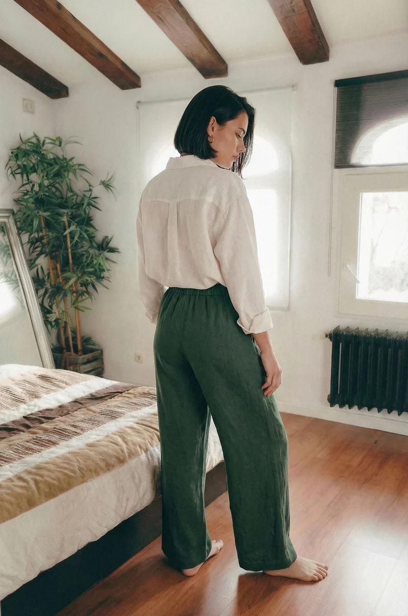 Smoke Pine Wide Leg Linen Pants - MINA