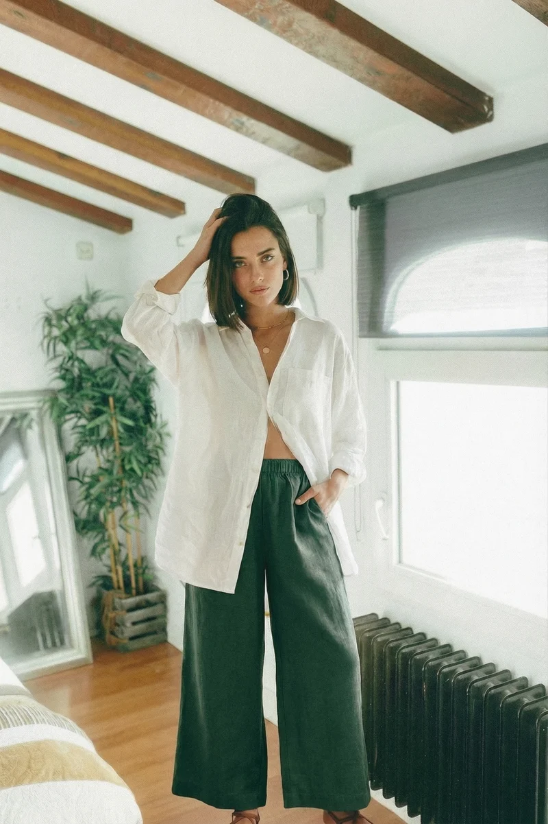 Smoke Pine Wide Leg Linen Pants - MINA