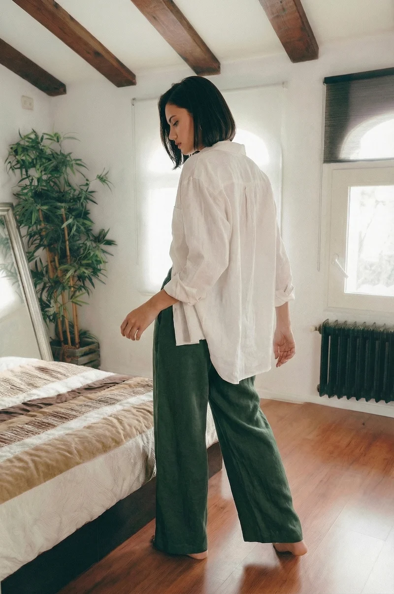 Smoke Pine Wide Leg Linen Pants - MINA