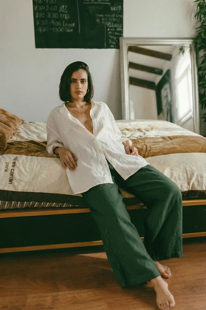 Smoke Pine Wide Leg Linen Pants - MINA