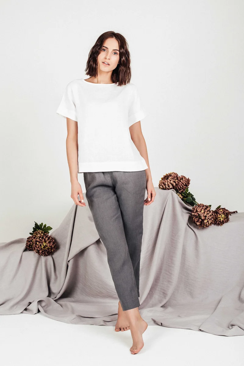 Boxy Linen Top | Women's Relaxed-Fit Short Sleeve Blouse - SORA