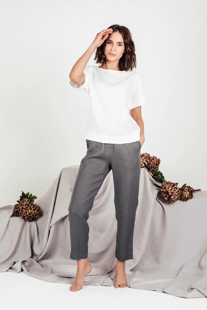 Boxy Linen Top | Women's Relaxed-Fit Short Sleeve Blouse - SORA