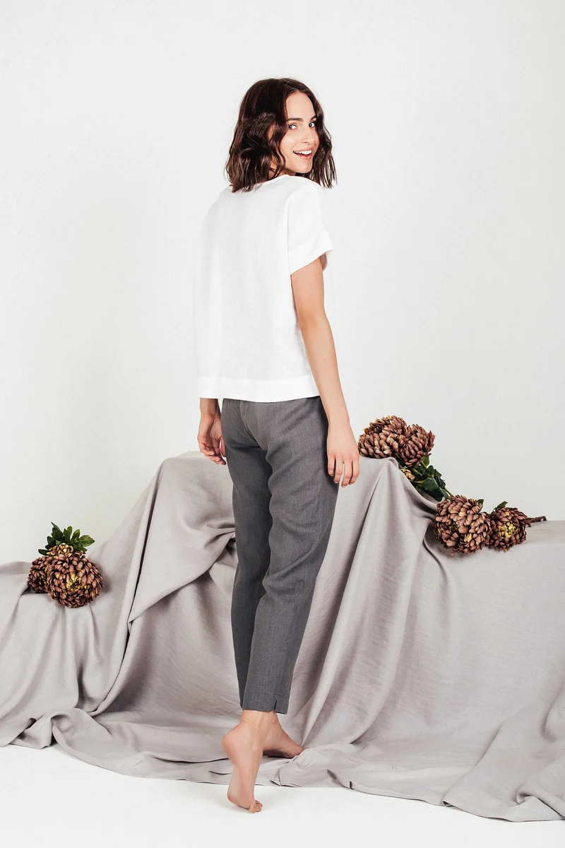 Boxy Linen Top | Women's Relaxed-Fit Short Sleeve Blouse - SORA