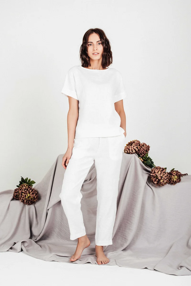 Boxy Linen Top | Women's Relaxed-Fit Short Sleeve Blouse - SORA