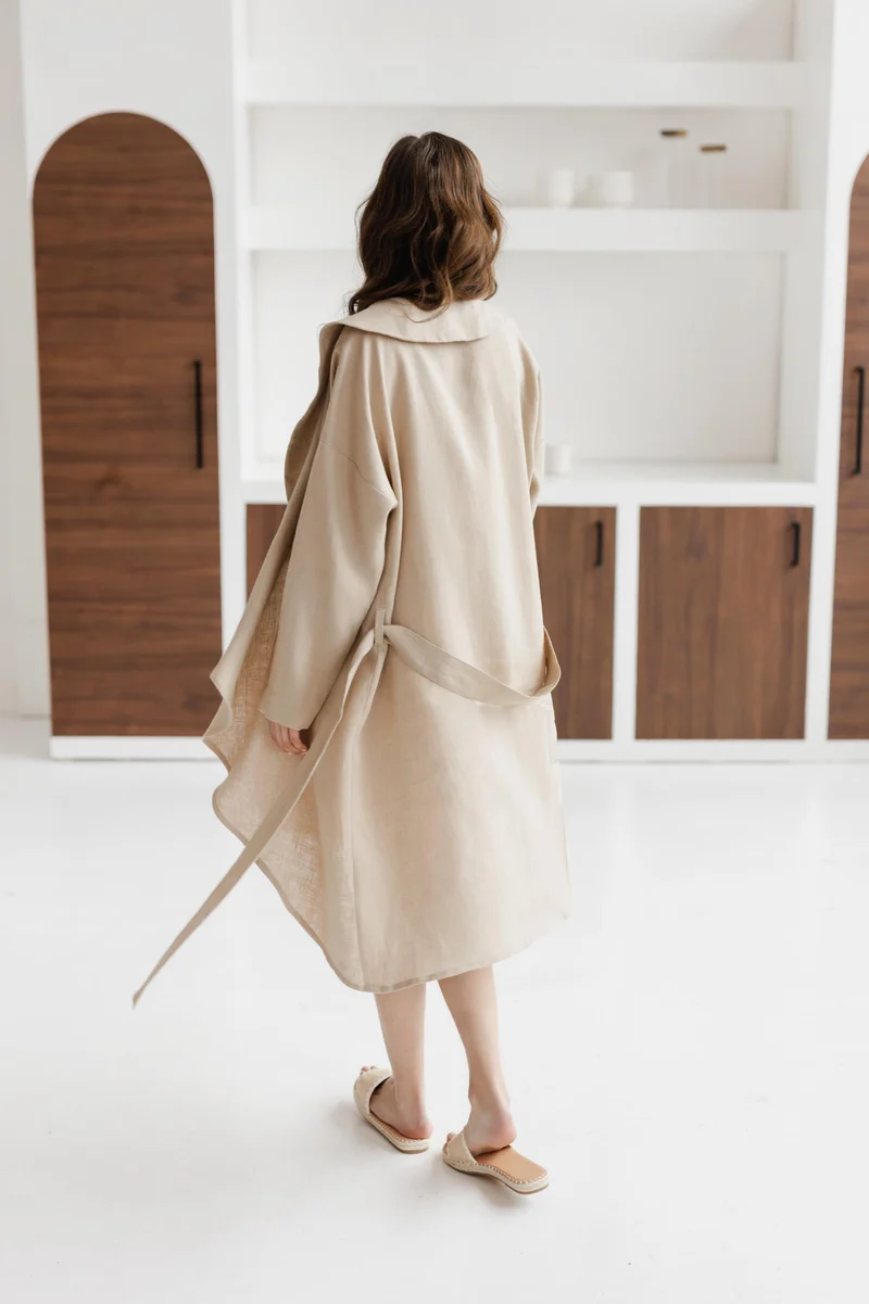 Medium-Weight Linen Bathrobe - Cozy Wrap Robe for Women - PACIFIC DRIFT