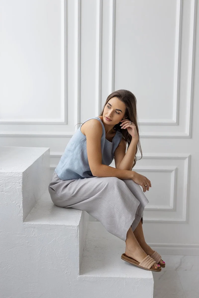 Linen Sleeveless Blouse, Relaxed Fit Summer Top, Breathable Women's Clothing - VELORA