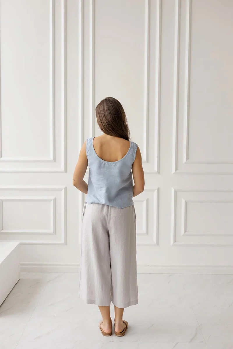 Linen Sleeveless Blouse, Relaxed Fit Summer Top, Breathable Women's Clothing - VELORA