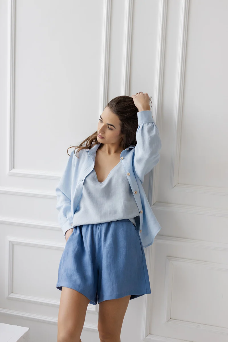 Linen Shorts - Women's Relaxed Fit Summer Elastic Waist Shorts - LOOM