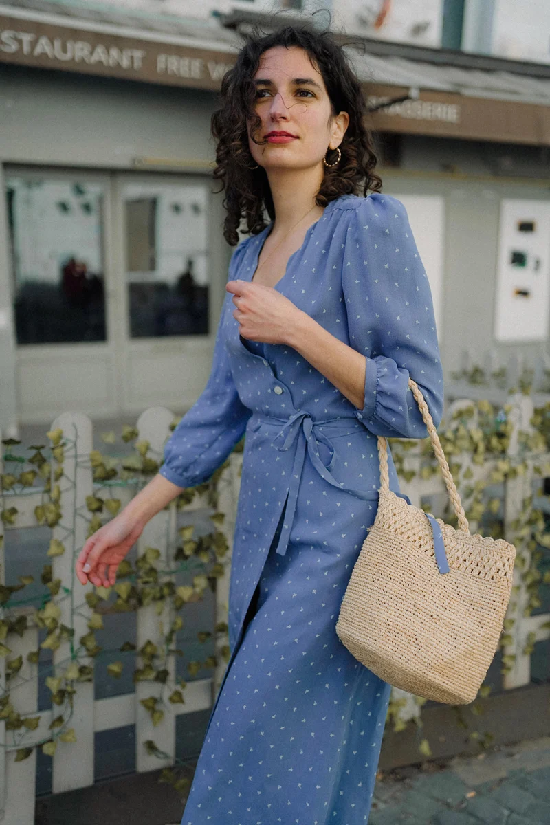Robe Sofia - bleu ciel - cupro upcyclé - Made in France