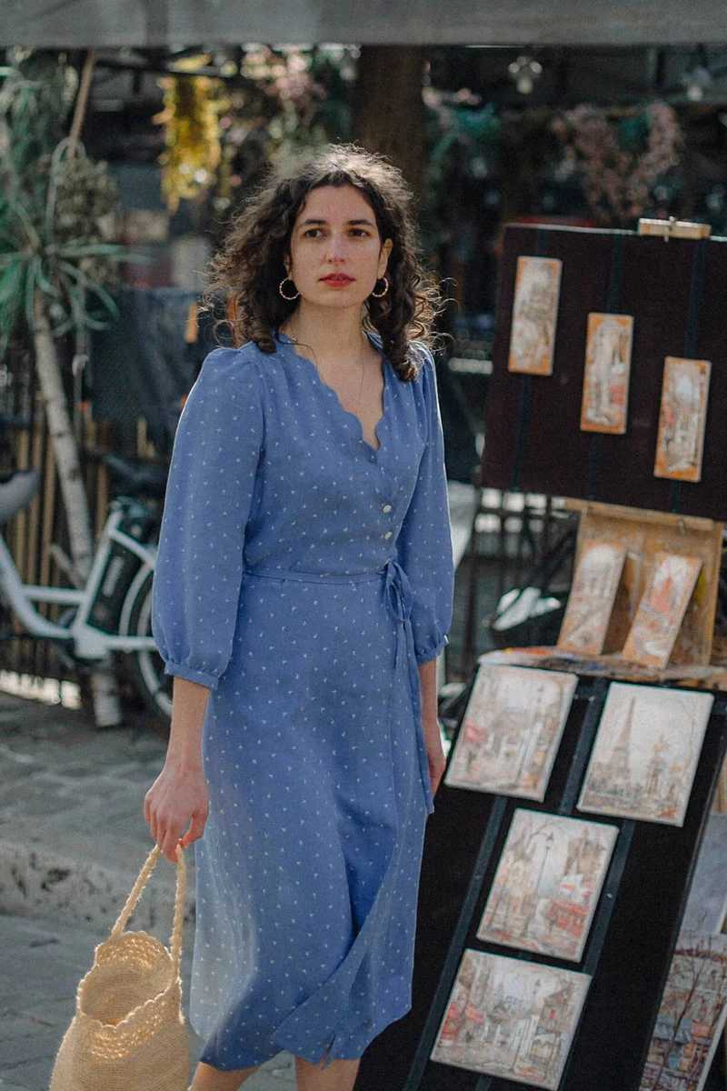 Robe Sofia - bleu ciel - cupro upcyclé - Made in France