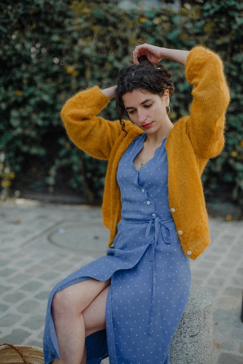 Robe Sofia - bleu ciel - cupro upcyclé - Made in France
