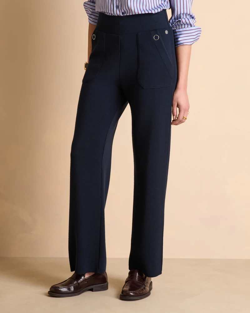 Pantalon bleu marine droit et large en laine YVETTE1927/14012/319