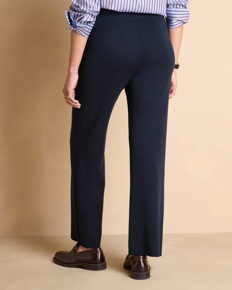 Pantalon bleu marine droit et large en laine YVETTE1927/14012/319
