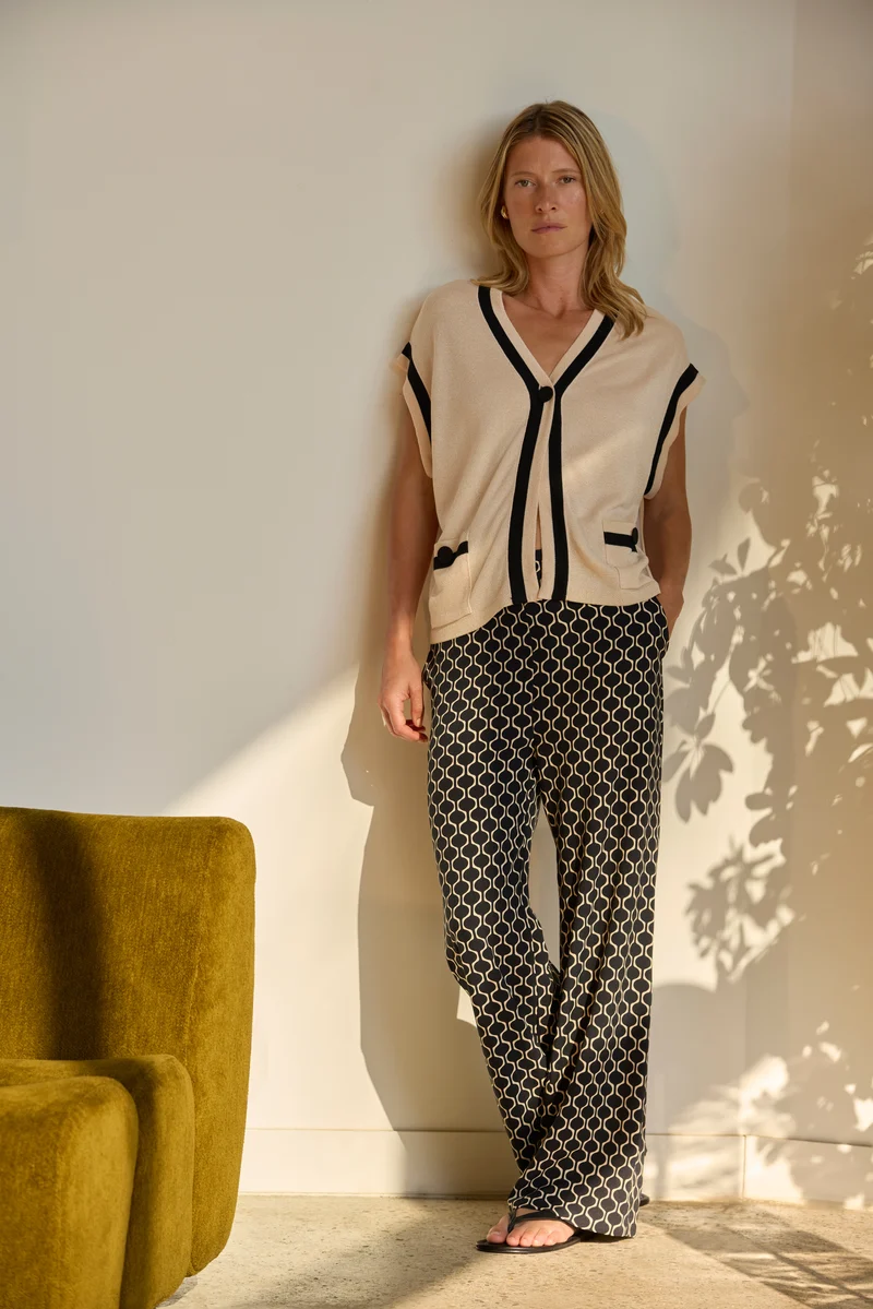 Pantalon fluide imprimé noir PALERME/13107/670