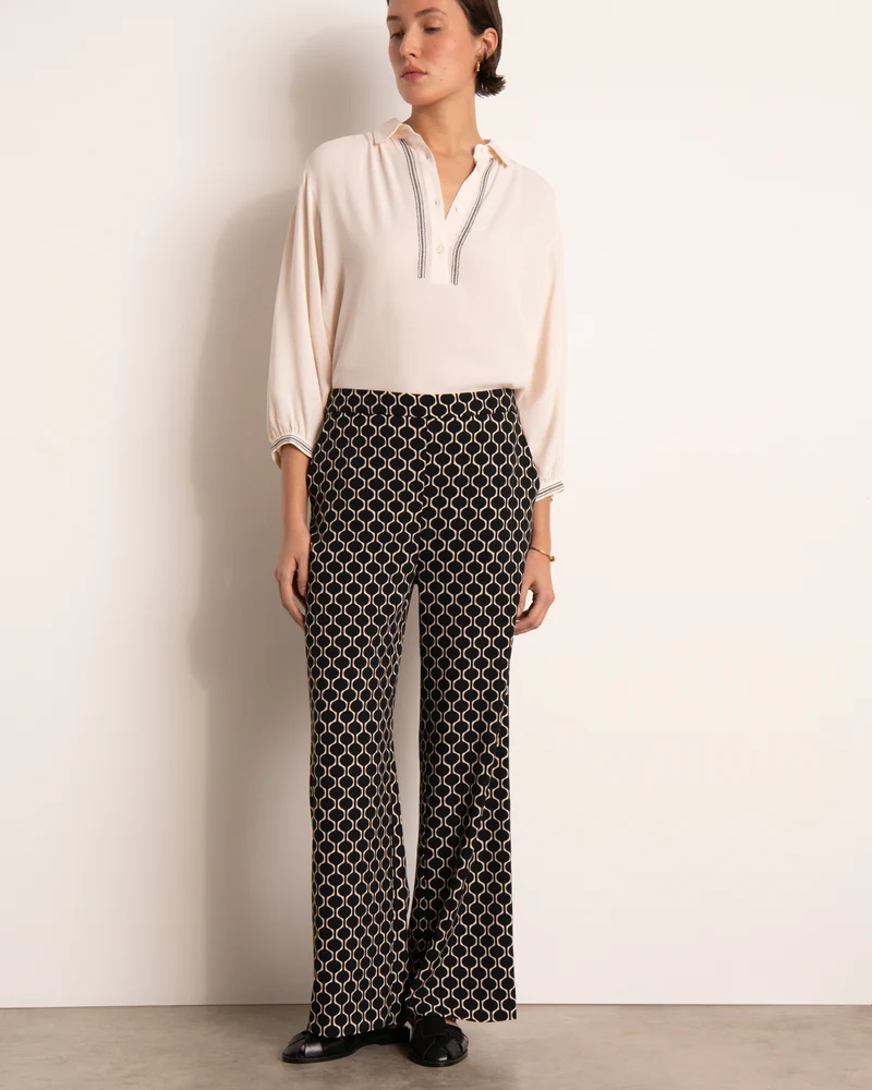 Pantalon fluide imprimé noir PALERME/13107/670