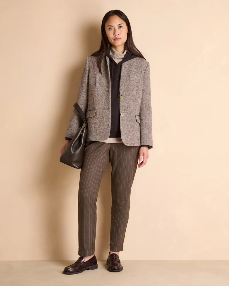 Pantalon marron 7/8e droit à rayures PIKIRYS-BIS-TP/14156/540