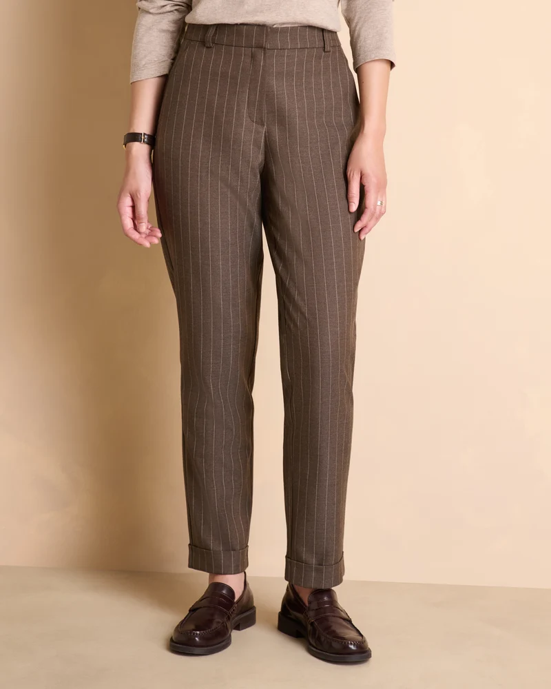 Pantalon marron 7/8e droit à rayures PIKIRYS-BIS-TP/14156/540