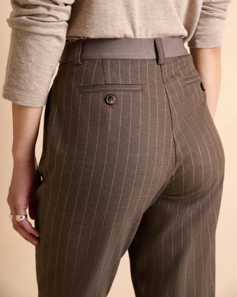 Pantalon marron 7/8e droit à rayures PIKIRYS-BIS-TP/14156/540