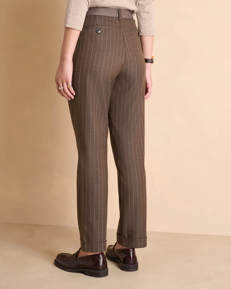 Pantalon marron 7/8e droit à rayures PIKIRYS-BIS-TP/14156/540