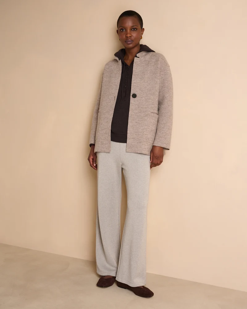 Pantalon beige large en laine mérinos YAULNE14/14126/790