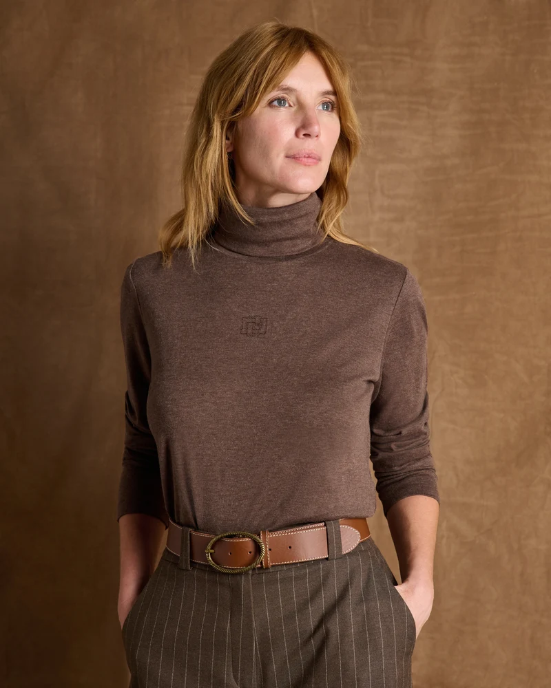 Tee-shirt marron col roulé TOUCH-CR14/14122/052