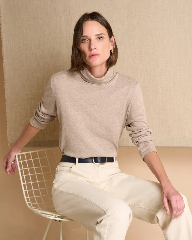 Tee-shirt beige col roulé TOUCH-CR14/14122/022
