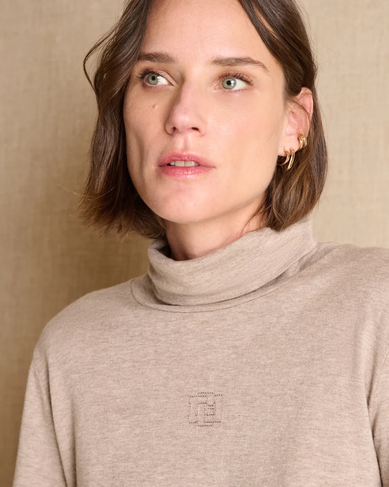 Tee-shirt beige col roulé TOUCH-CR14/14122/022