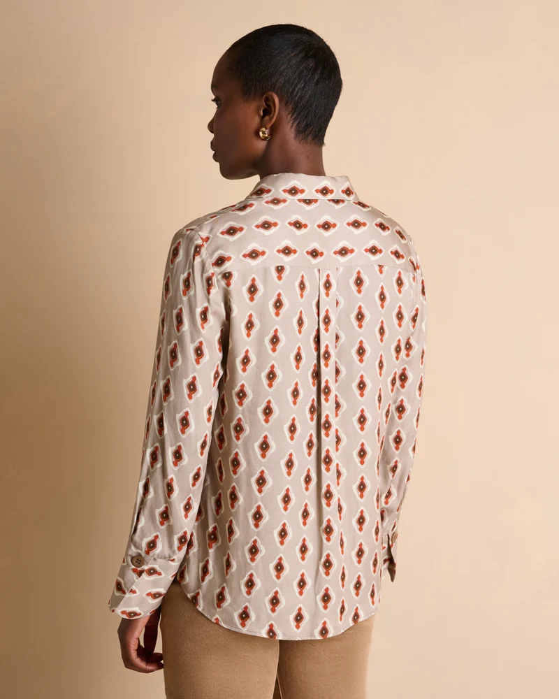 Chemise beige imprimée manches longues CALLIGRAPHIE/14082/538