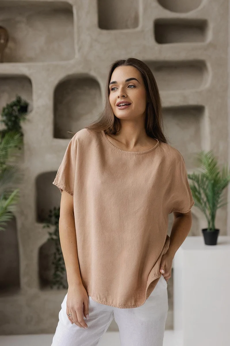 Boxy Linen Blouse – Women's Relaxed Fit, Breathable Natural Linen Top - TESSARA
