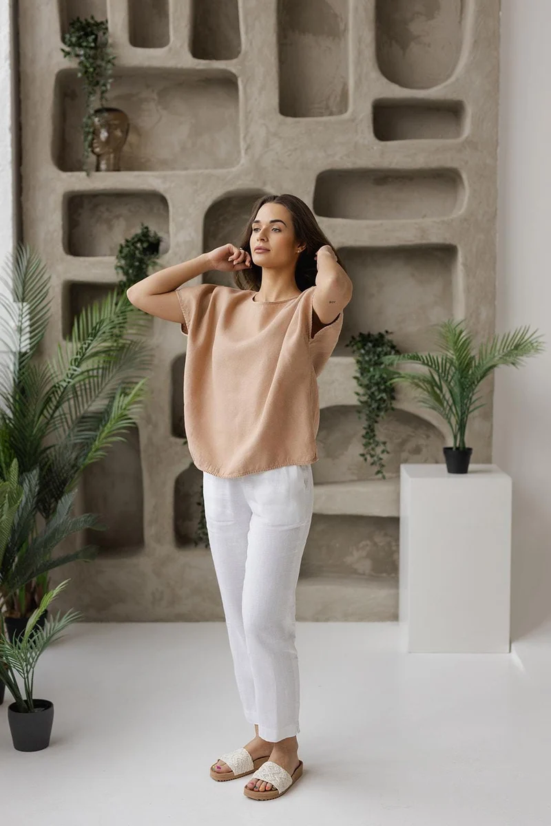 Boxy Linen Blouse – Women's Relaxed Fit, Breathable Natural Linen Top - TESSARA