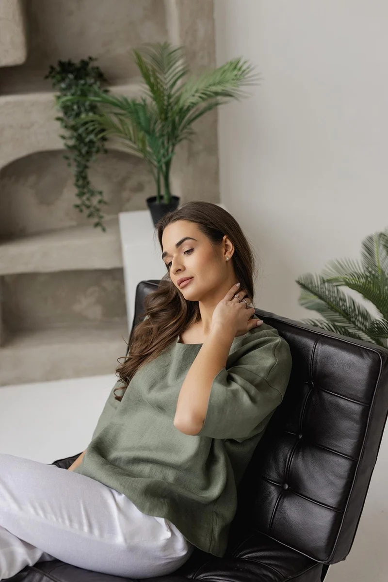 Oversized Linen Kimono Blouse | Loose Summer Top - ZENOVA