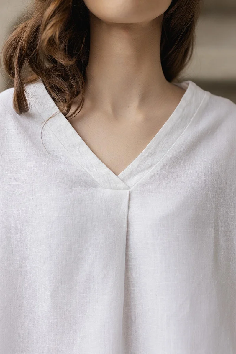 Linen Tunic Top - V-Neck, Loose Fit, Summer Linen Blouse - ALBA