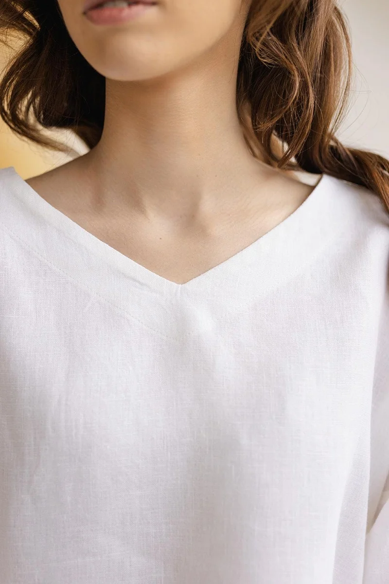 Linen Blouse - Oversized V-Neck, Relaxed Fit, Sustainable, Natural Linen Top - SOLVIA