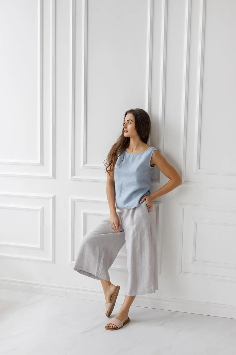 Linen Culottes | Cropped Wide Leg Pants - DRIFTEASE
