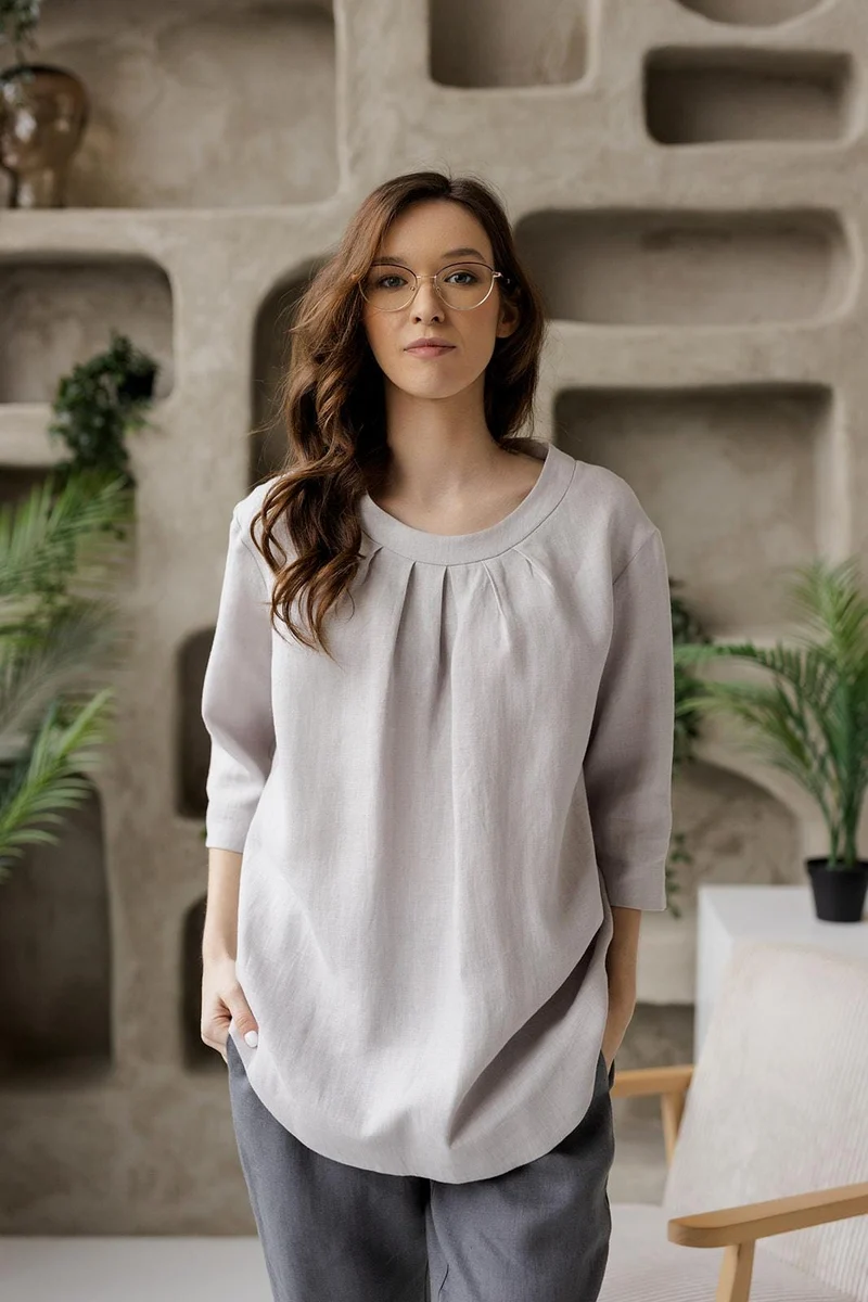 Linen Relaxed 3/4 Sleeve Tunic - Effortless Elegance - CALYRA