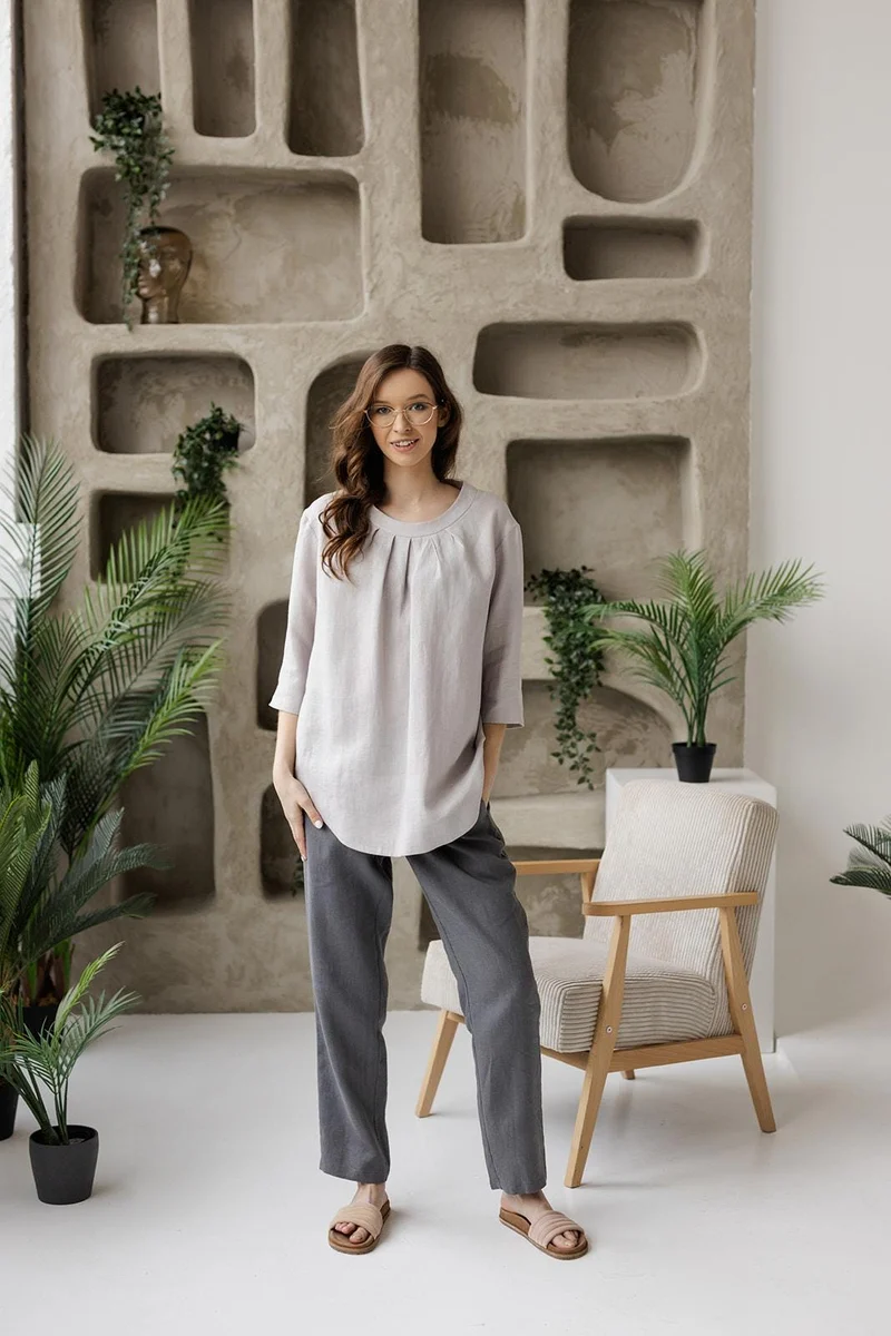 Linen Relaxed 3/4 Sleeve Tunic - Effortless Elegance - CALYRA