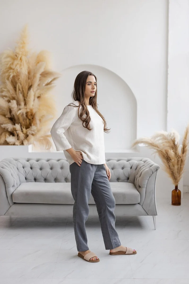 Relaxed Fit Linen Trousers, Women's Straight Leg Linen Pants - ARVANA